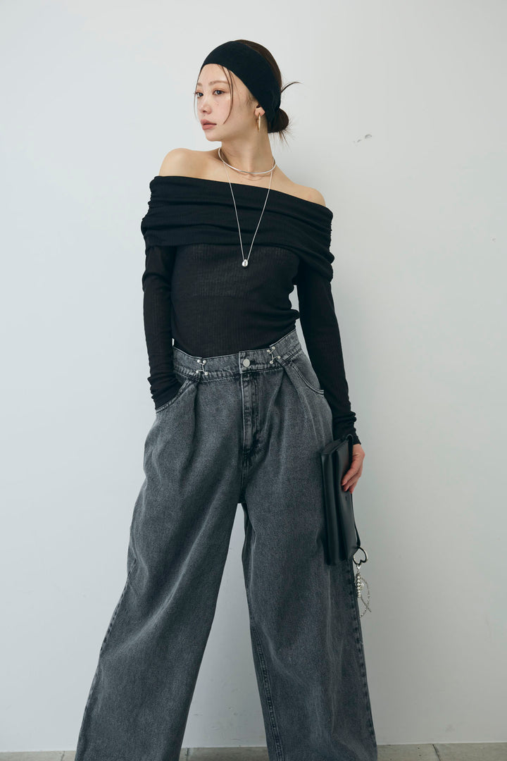 [予約/SET]シアーオフショルトップス+ウエストホックワイドデニム(2set)