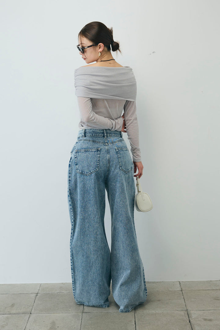 [予約/SET]シアーオフショルトップス+ウエストホックワイドデニム(2set)