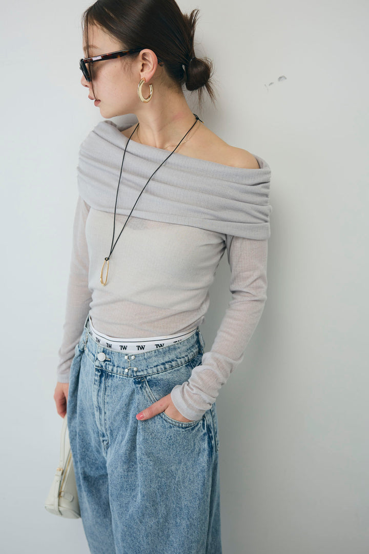 [予約/SET]シアーオフショルトップス+ウエストホックワイドデニム(2set)