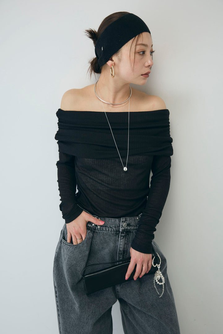 [予約/SET]シアーオフショルトップス+ウエストホックワイドデニム(2set)