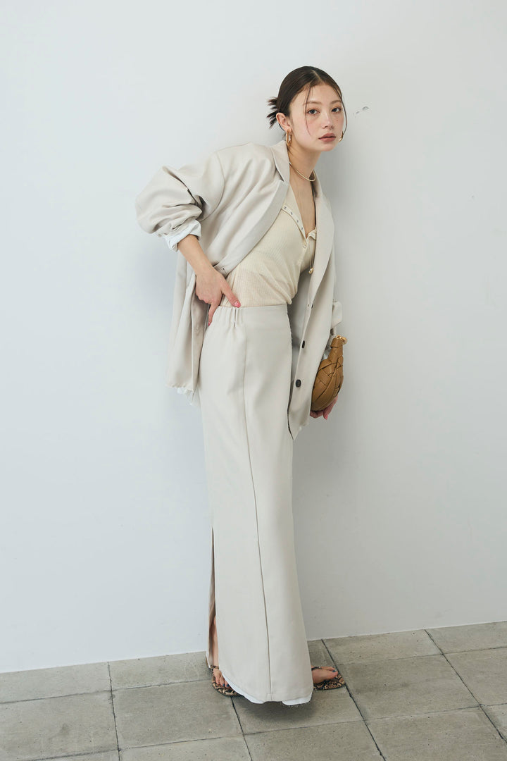 [予約/SET]ヘザーエステルテーラードジャケット+シアーテレコヘンリーネックPO+ヘザーエステルストレートスカート(3set)