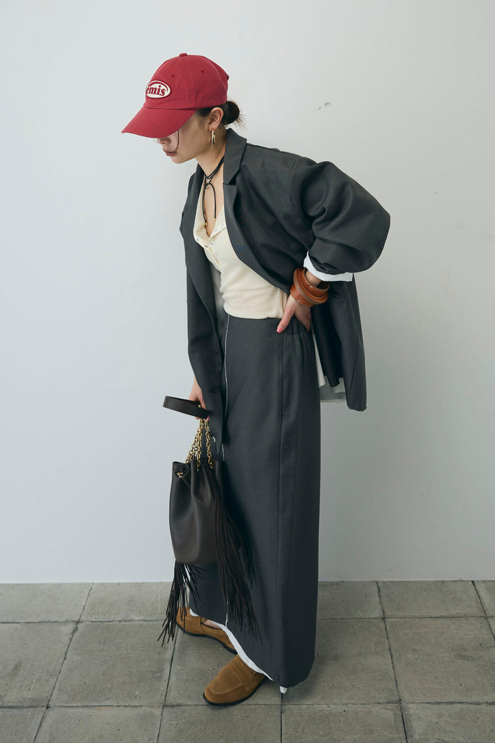 [予約/SET]ヘザーエステルテーラードジャケット+シアーテレコヘンリーネックPO+ヘザーエステルストレートスカート(3set)