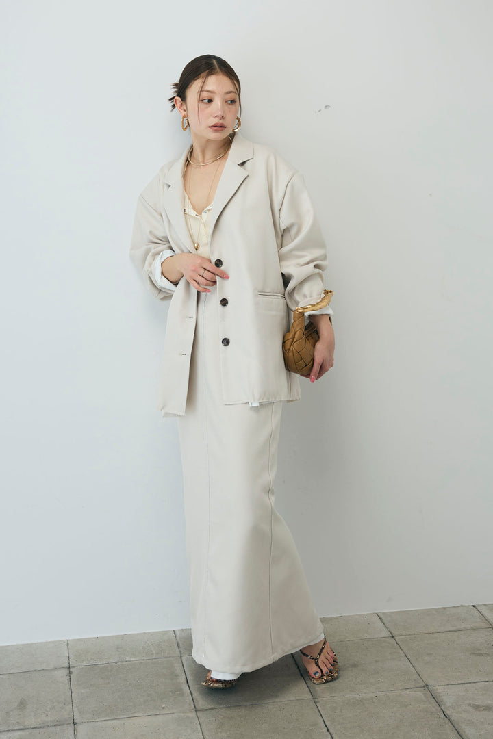 [予約/SET]ヘザーエステルテーラードジャケット+シアーテレコヘンリーネックPO+ヘザーエステルストレートスカート(3set)