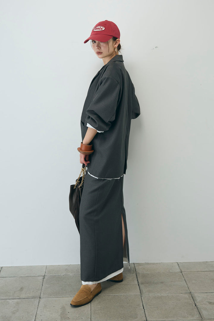 [予約/SET]ヘザーエステルテーラードジャケット+シアーテレコヘンリーネックPO+ヘザーエステルストレートスカート(3set)