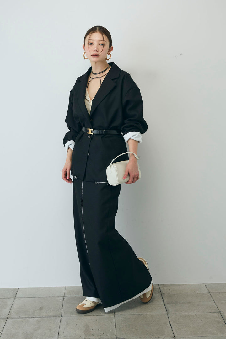 [予約/SET]ヘザーエステルテーラードジャケット+シアーテレコヘンリーネックPO+ヘザーエステルストレートスカート(3set)