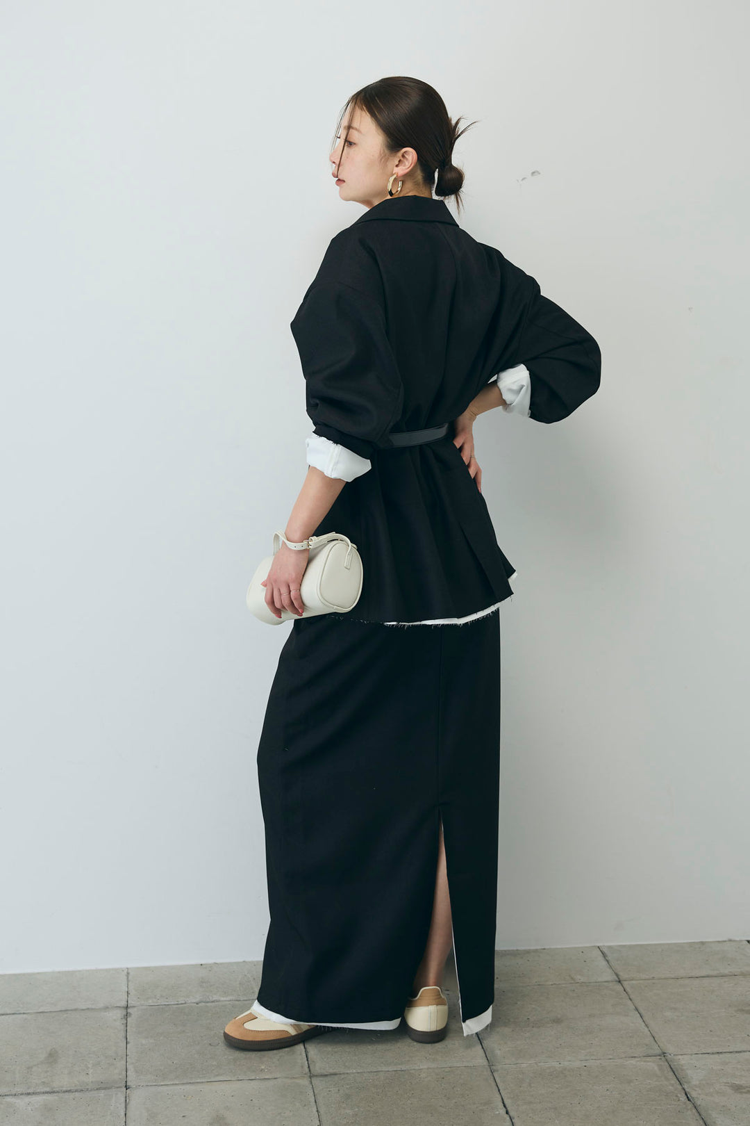 [予約/SET]ヘザーエステルテーラードジャケット+シアーテレコヘンリーネックPO+ヘザーエステルストレートスカート(3set)