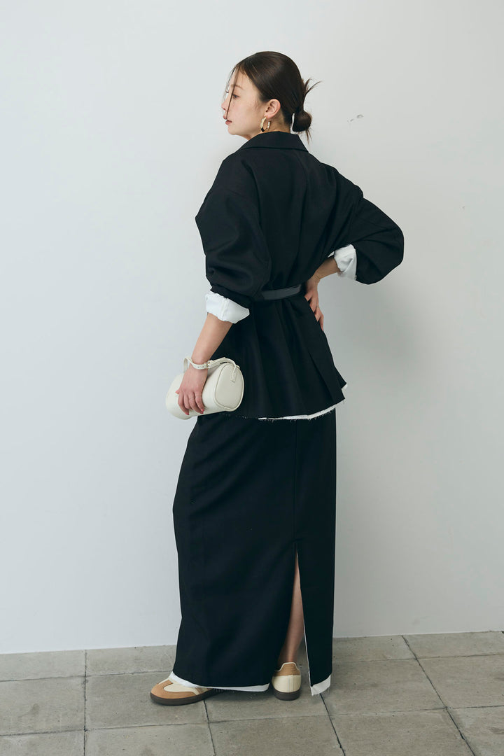 [予約/SET]ヘザーエステルテーラードジャケット+シアーテレコヘンリーネックPO+ヘザーエステルストレートスカート(3set)