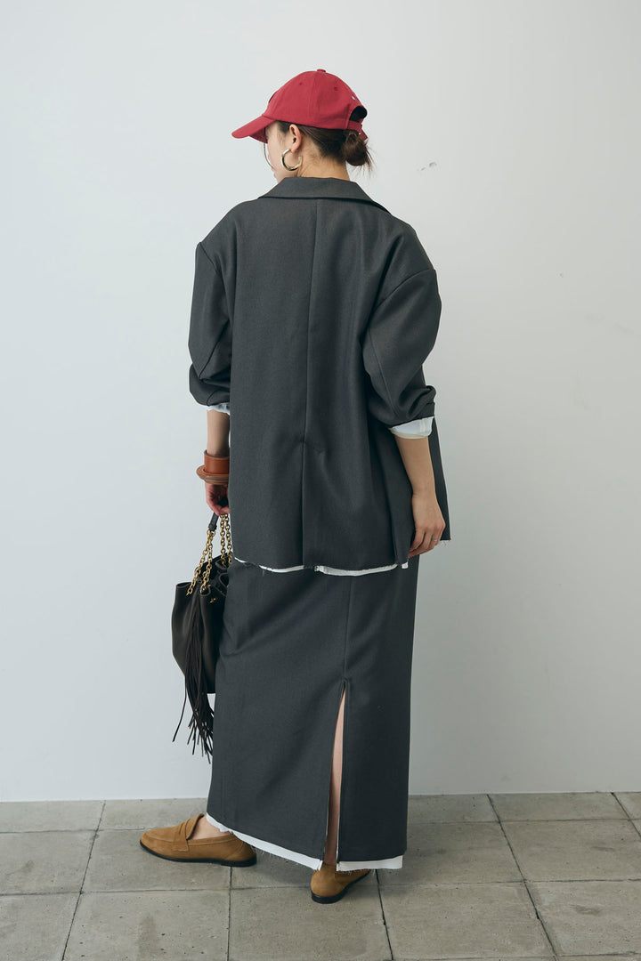 [予約/SET]ヘザーエステルテーラードジャケット+シアーテレコヘンリーネックPO+ヘザーエステルストレートスカート(3set)