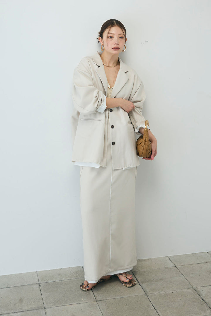 [予約/SET]ヘザーエステルテーラードジャケット+シアーテレコヘンリーネックPO+ヘザーエステルストレートスカート(3set)