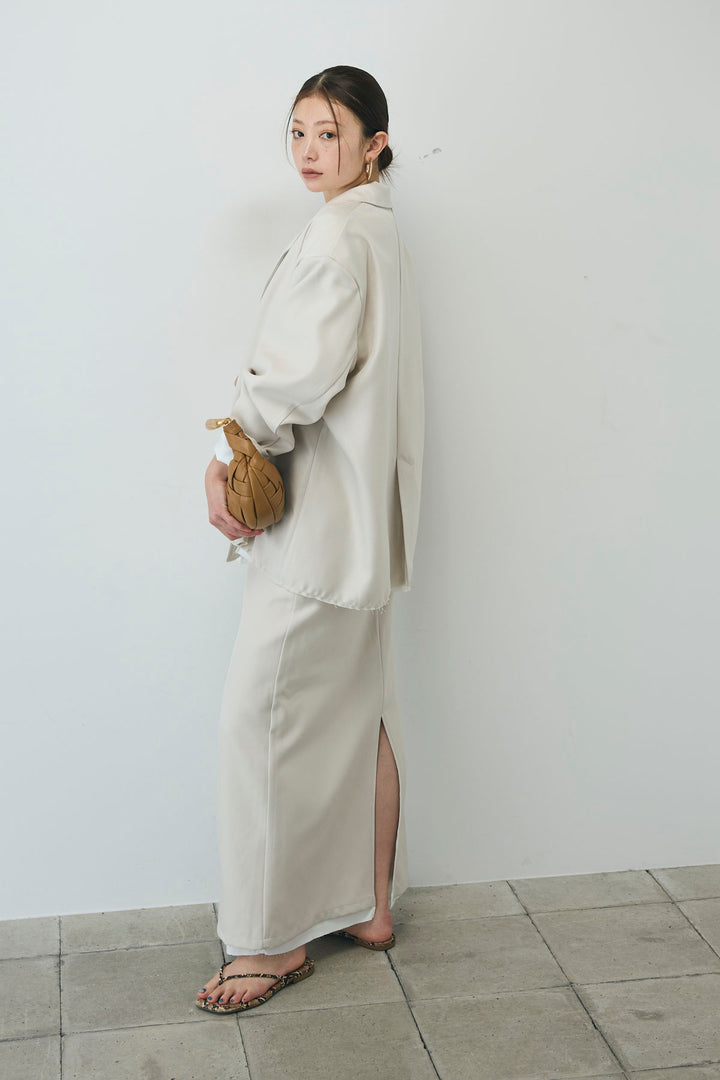 [予約/SET]ヘザーエステルテーラードジャケット+シアーテレコヘンリーネックPO+ヘザーエステルストレートスカート(3set)