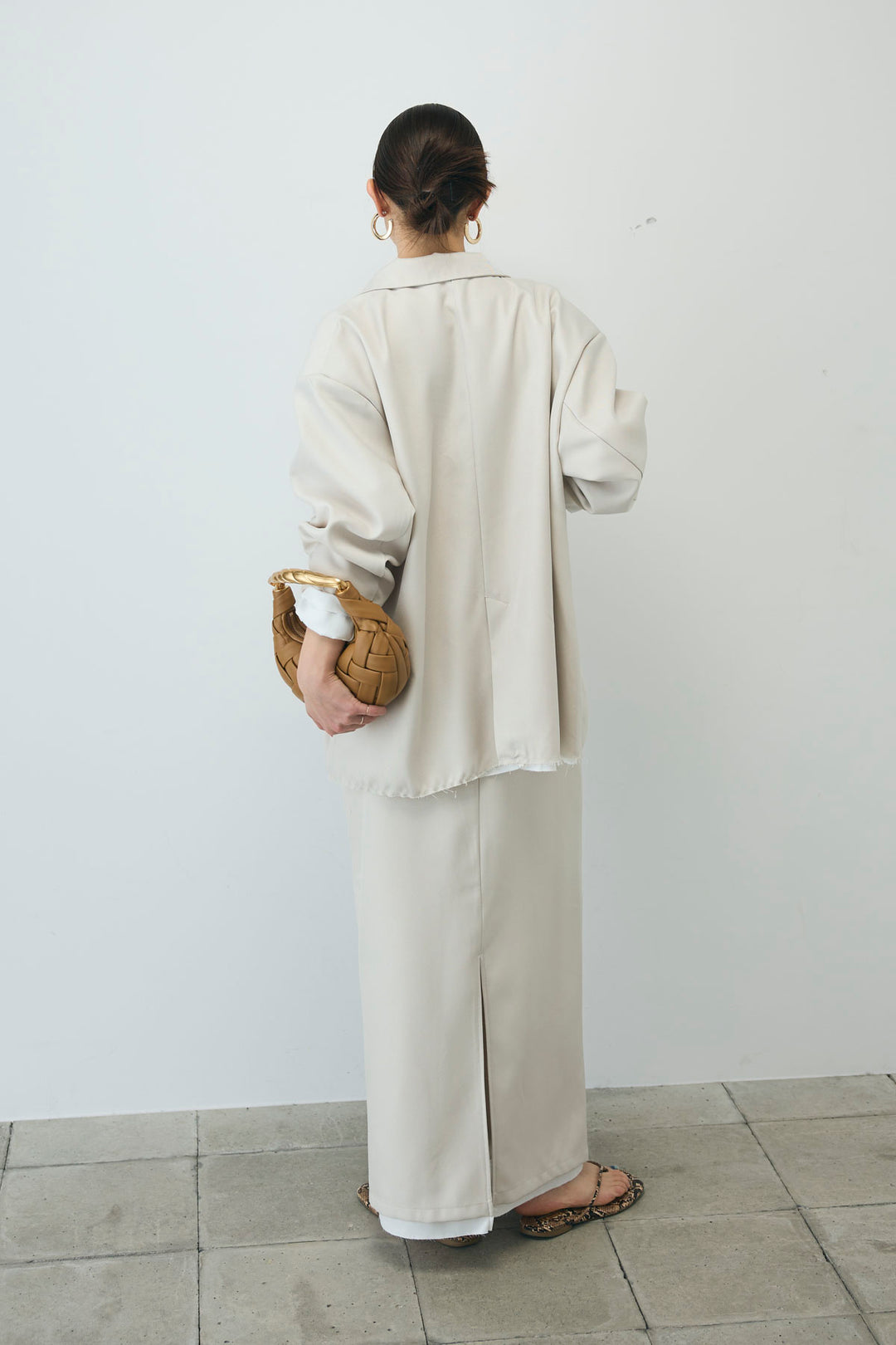 [予約/SET]ヘザーエステルテーラードジャケット+シアーテレコヘンリーネックPO+ヘザーエステルストレートスカート(3set)