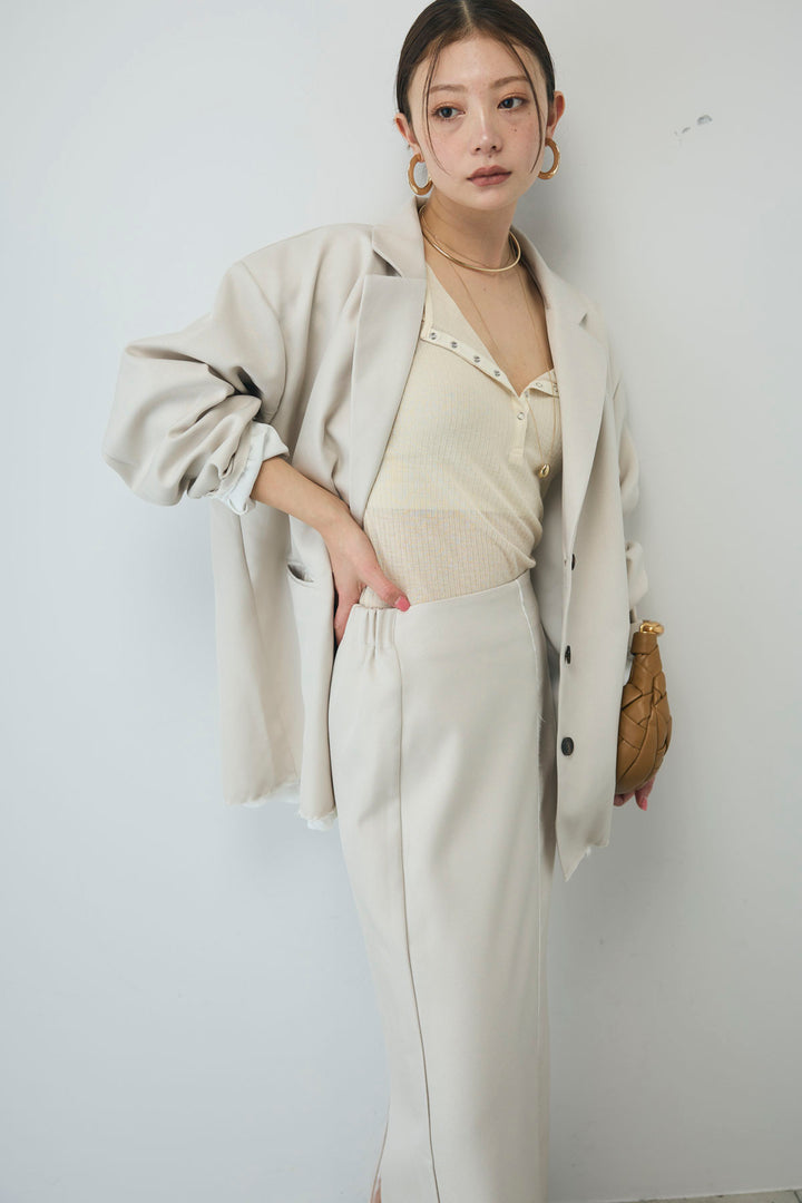 [予約/SET]ヘザーエステルテーラードジャケット+シアーテレコヘンリーネックPO+ヘザーエステルストレートスカート(3set)