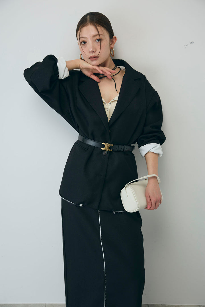 [予約/SET]ヘザーエステルテーラードジャケット+シアーテレコヘンリーネックPO+ヘザーエステルストレートスカート(3set)