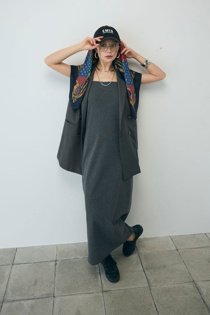 [予約/SET]カップ付きキャミOP+ヘザーエステルテーラードジレ(2set)