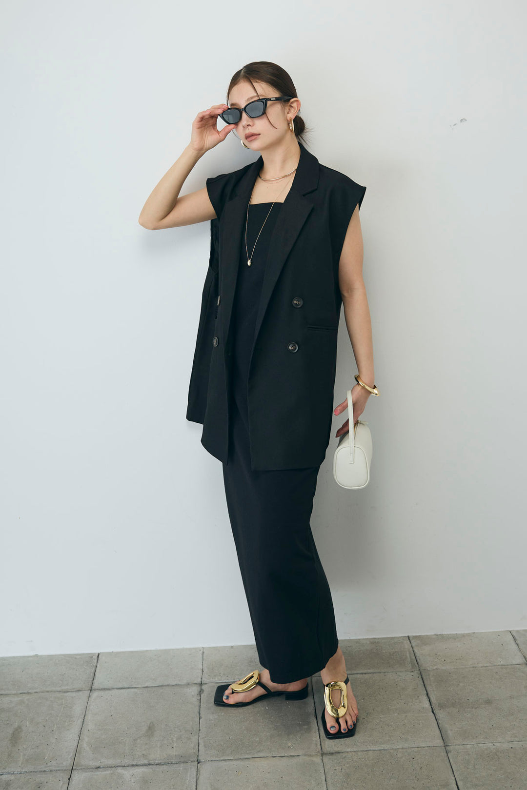 [予約/SET]カップ付きキャミOP+ヘザーエステルテーラードジレ(2set)