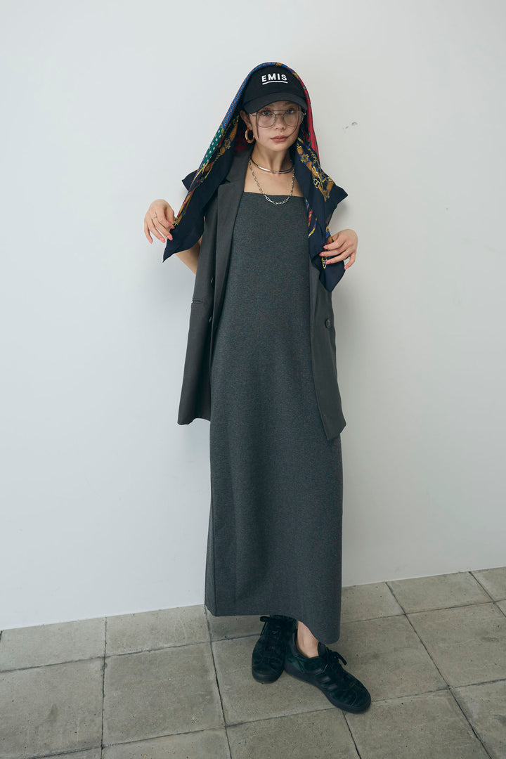 [予約/SET]カップ付きキャミOP+ヘザーエステルテーラードジレ(2set)