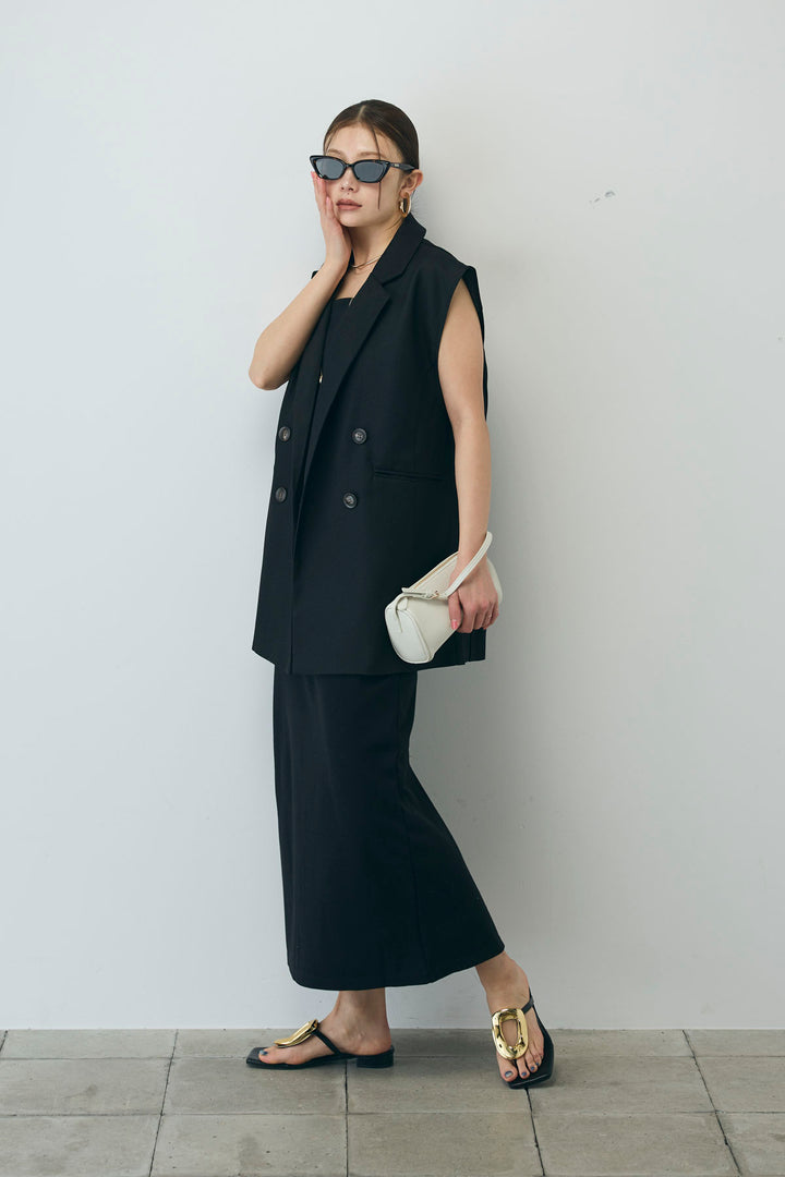 [予約/SET]カップ付きキャミOP+ヘザーエステルテーラードジレ(2set)