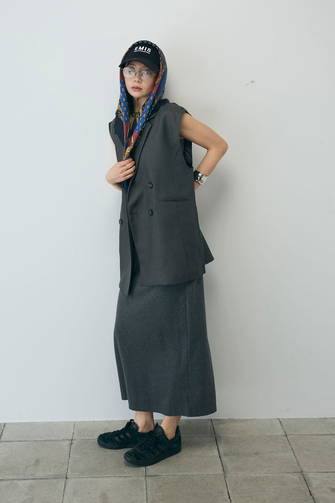 [予約/SET]カップ付きキャミOP+ヘザーエステルテーラードジレ(2set)