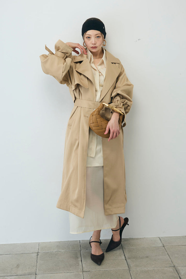 [予約/SET]ボリュームスリーブトレンチコート+シアーセットアップ(2set)
