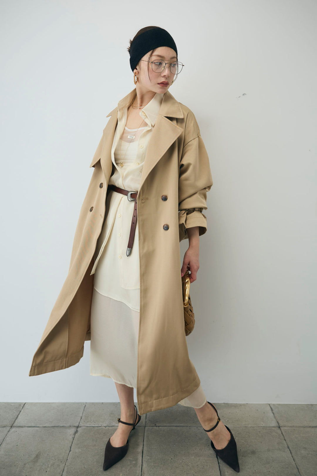 [予約/SET]ボリュームスリーブトレンチコート+シアーセットアップ(2set)