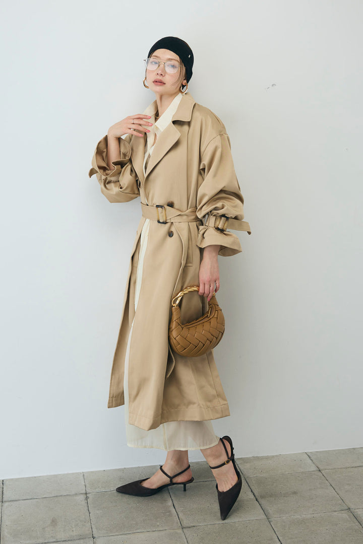 [予約/SET]ボリュームスリーブトレンチコート+シアーセットアップ(2set)