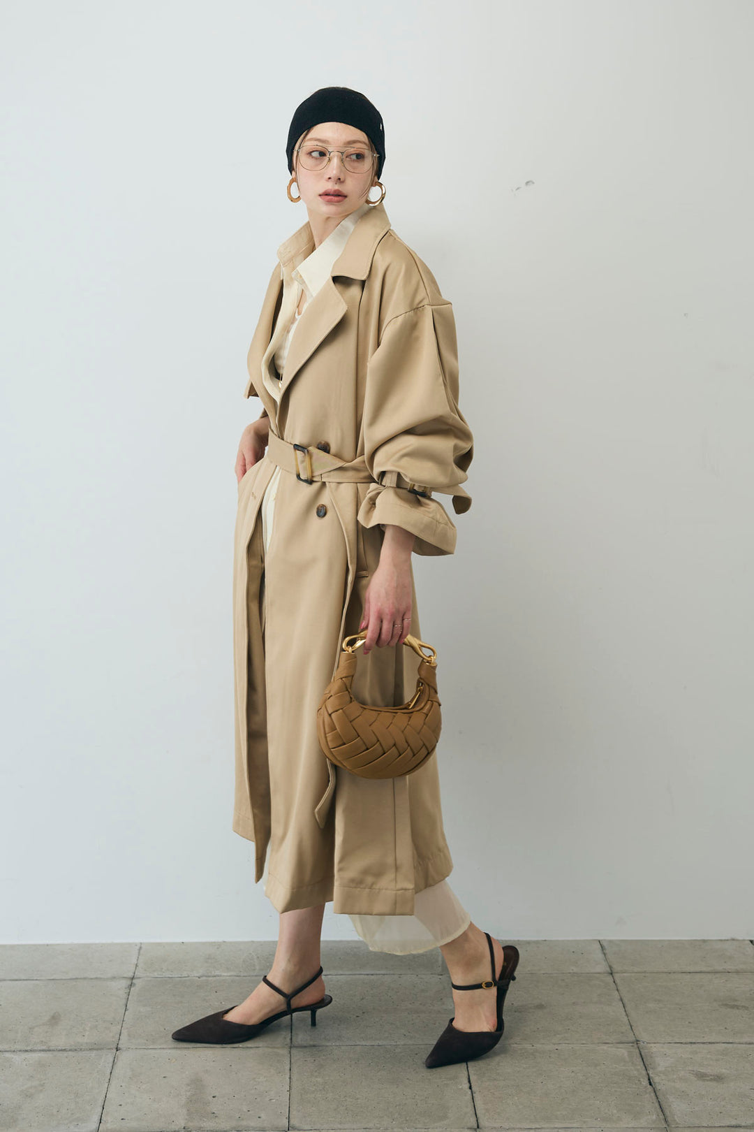 [予約/SET]ボリュームスリーブトレンチコート+シアーセットアップ(2set)