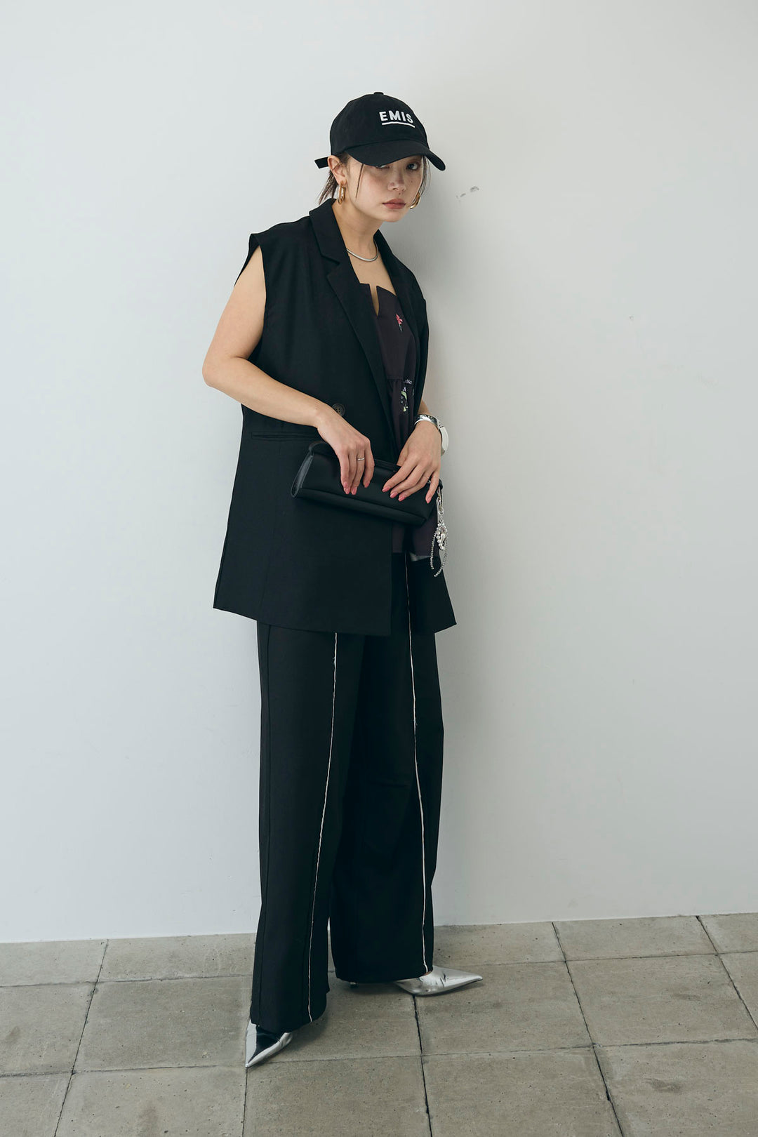 [予約/SET]ヘザーエステルテーラードジレ+フラワープリントキャミ(2set)