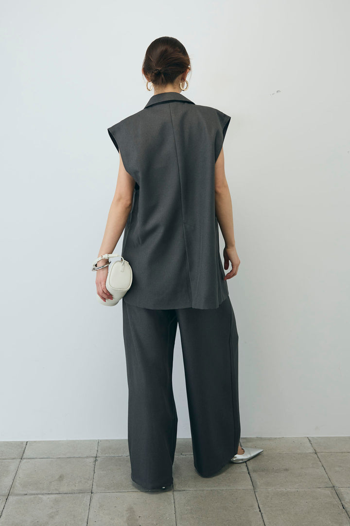 [予約/SET]ヘザーエステルテーラードジレ+フラワープリントキャミ+ヘザーエステルカーブパンツ(3set)