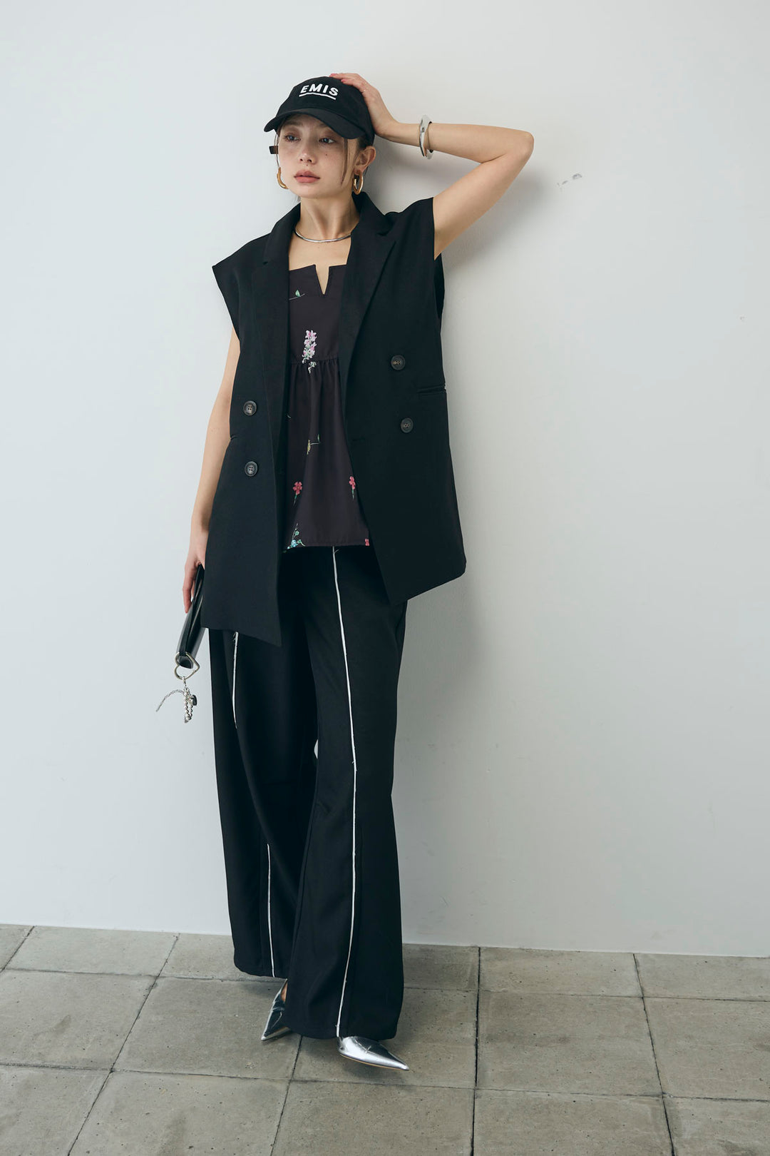 [予約/SET]ヘザーエステルテーラードジレ+ヘザーエステルカーブパンツ(2set)