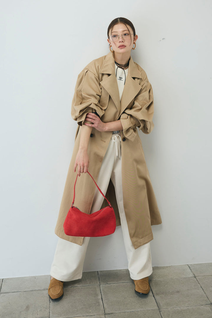 [予約/SET]ボリュームスリーブトレンチコート+フロントロゴ入りリブタンクトップ+ダブルウエストスウェットパンツ(3set)