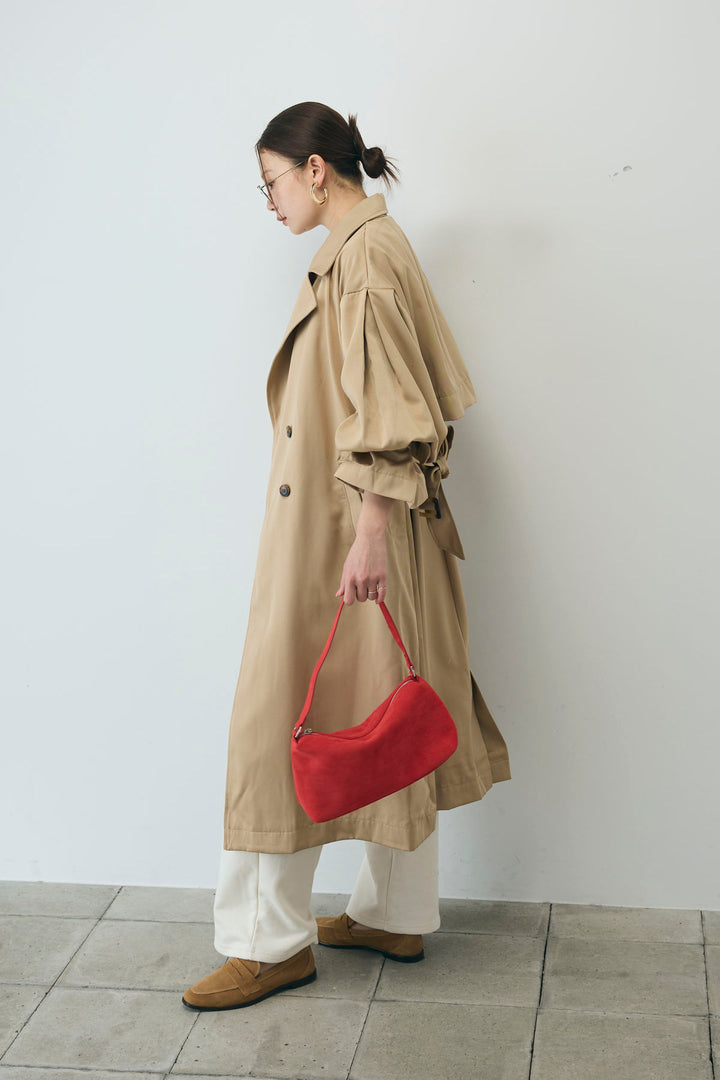 [予約/SET]ボリュームスリーブトレンチコート+フロントロゴ入りリブタンクトップ+ダブルウエストスウェットパンツ(3set)