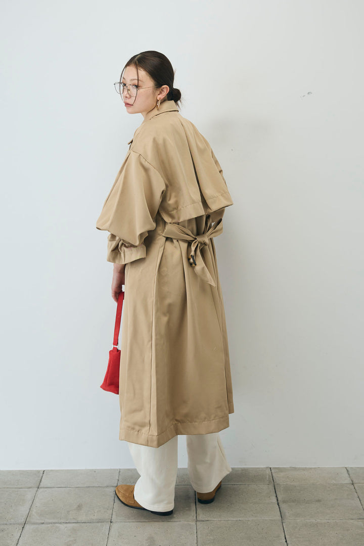 [予約/SET]ボリュームスリーブトレンチコート+フロントロゴ入りリブタンクトップ+ダブルウエストスウェットパンツ(3set)