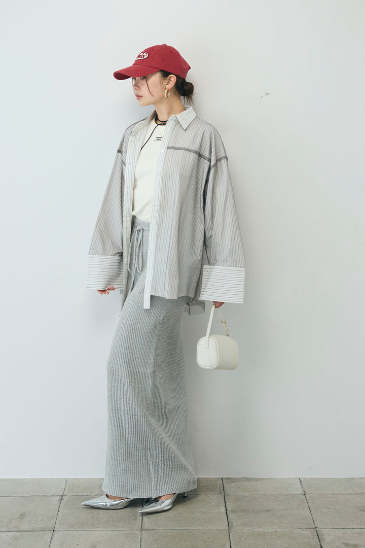 [予約/SET]チュール被せオーバーサイズシャツ+フロントロゴ入りリブタンクトップ+スプリングニットスカート(3set)