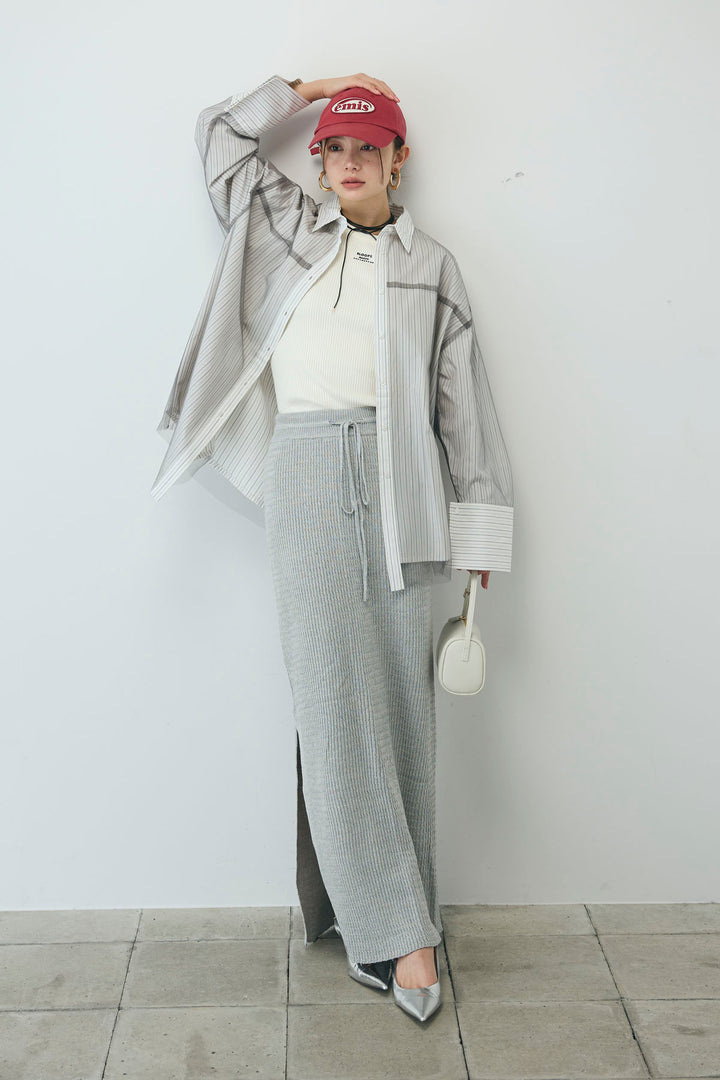 [予約/SET]チュール被せオーバーサイズシャツ+スプリングニットスカート(2set)