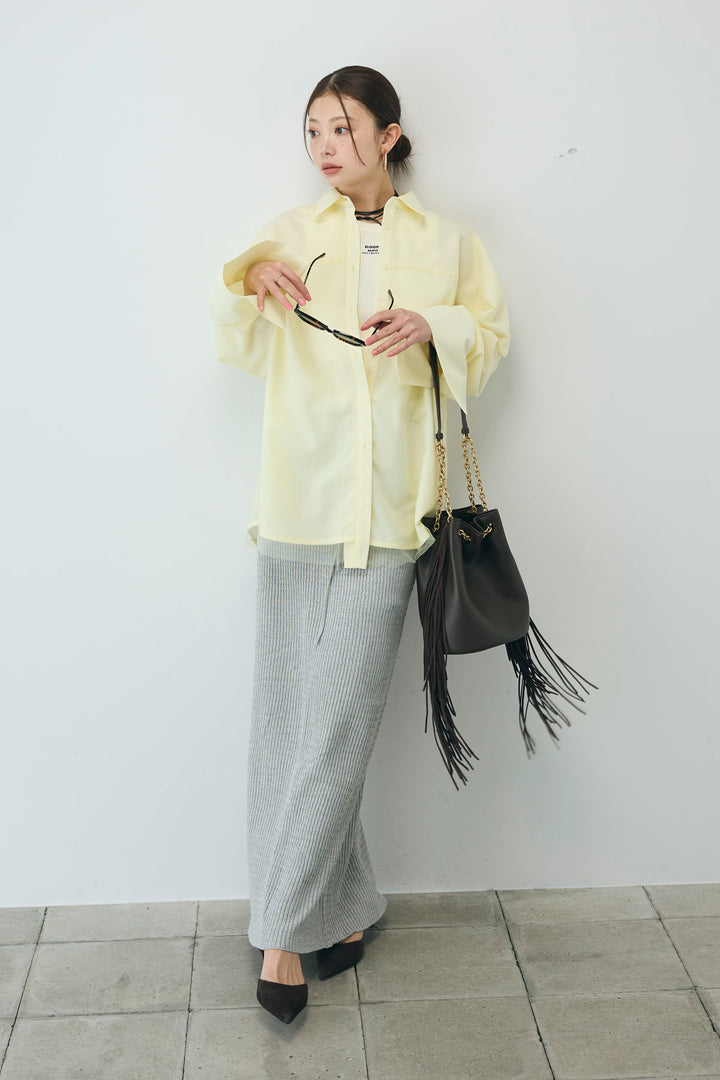 [予約/SET]チュール被せオーバーサイズシャツ+スプリングニットスカート(2set)