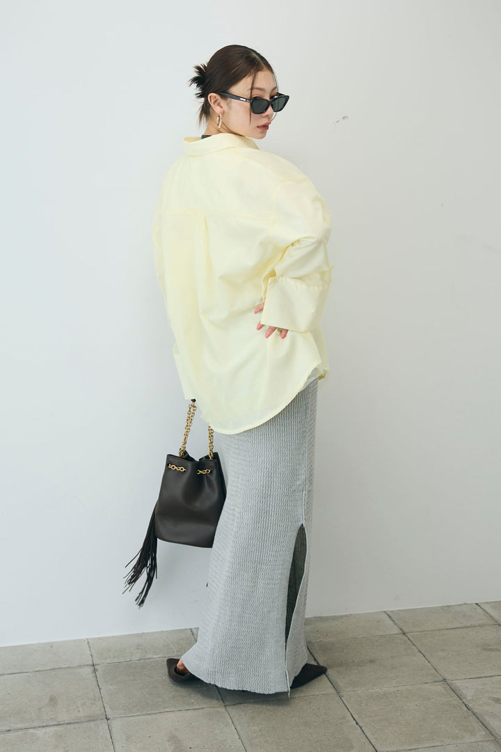 [予約/SET]チュール被せオーバーサイズシャツ+スプリングニットスカート(2set)