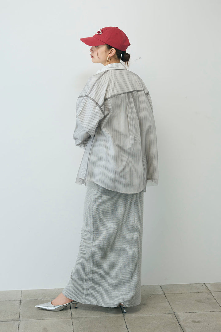 [予約/SET]チュール被せオーバーサイズシャツ+スプリングニットスカート(2set)