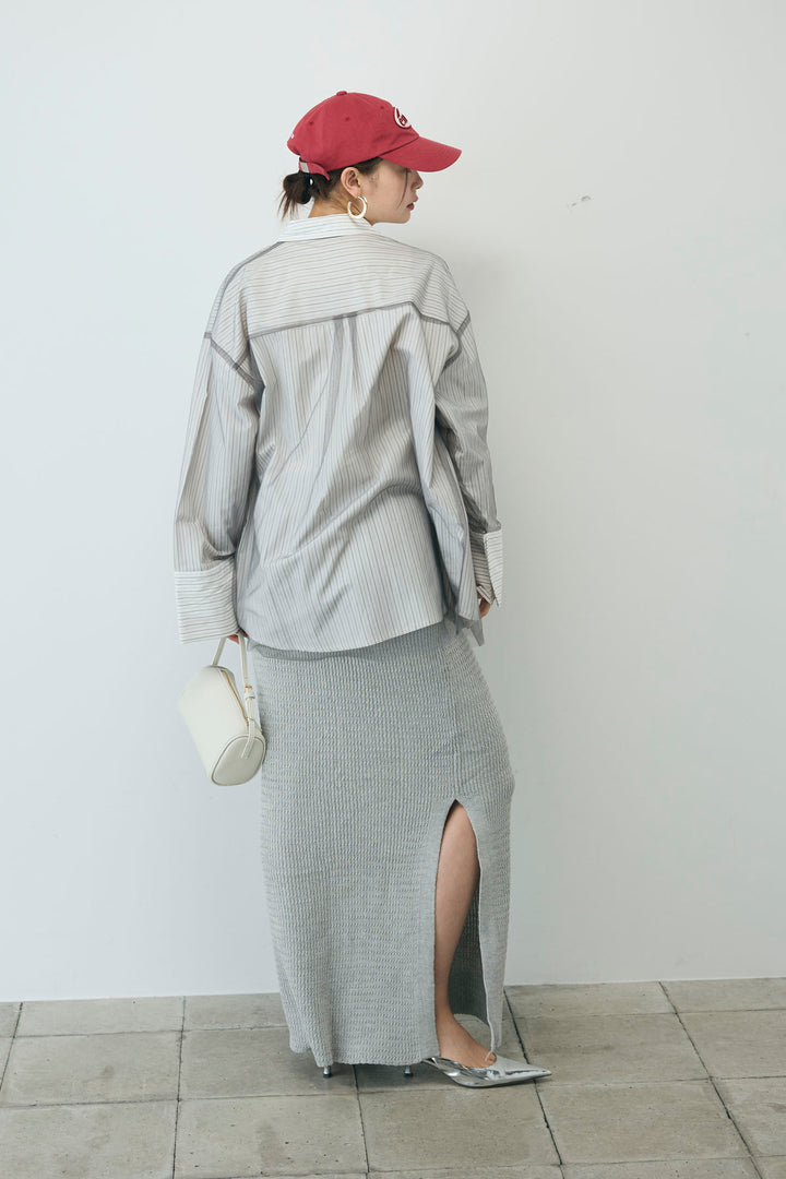 [予約/SET]チュール被せオーバーサイズシャツ+スプリングニットスカート(2set)