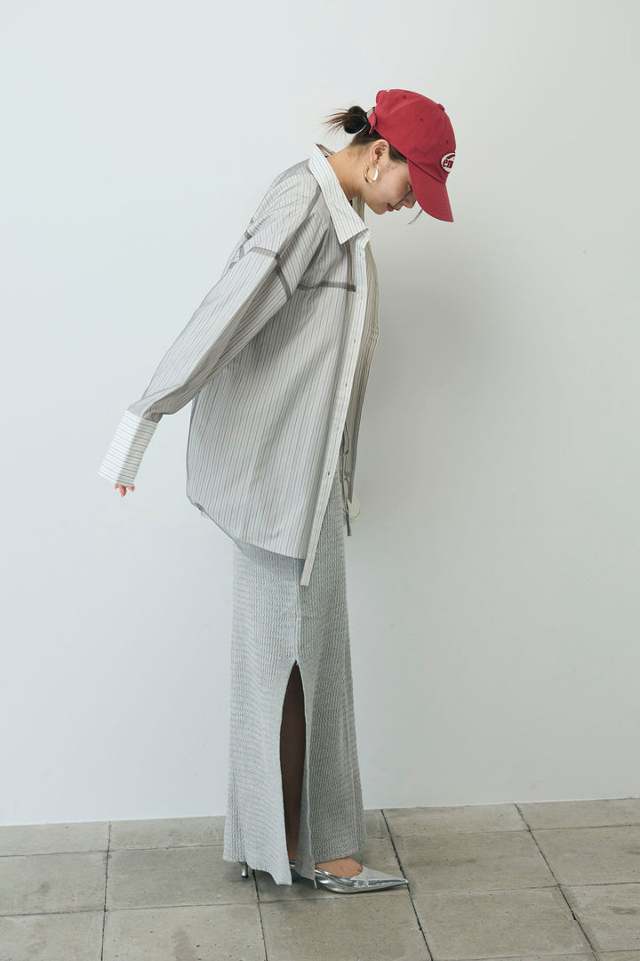 [予約/SET]チュール被せオーバーサイズシャツ+フロントロゴ入りリブタンクトップ+スプリングニットスカート(3set)