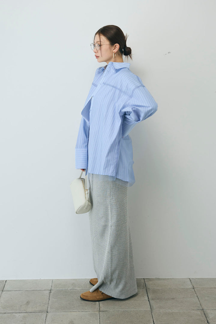 [予約/SET]チュール被せオーバーサイズシャツ+フロントロゴ入りリブタンクトップ+スプリングニットスカート(3set)