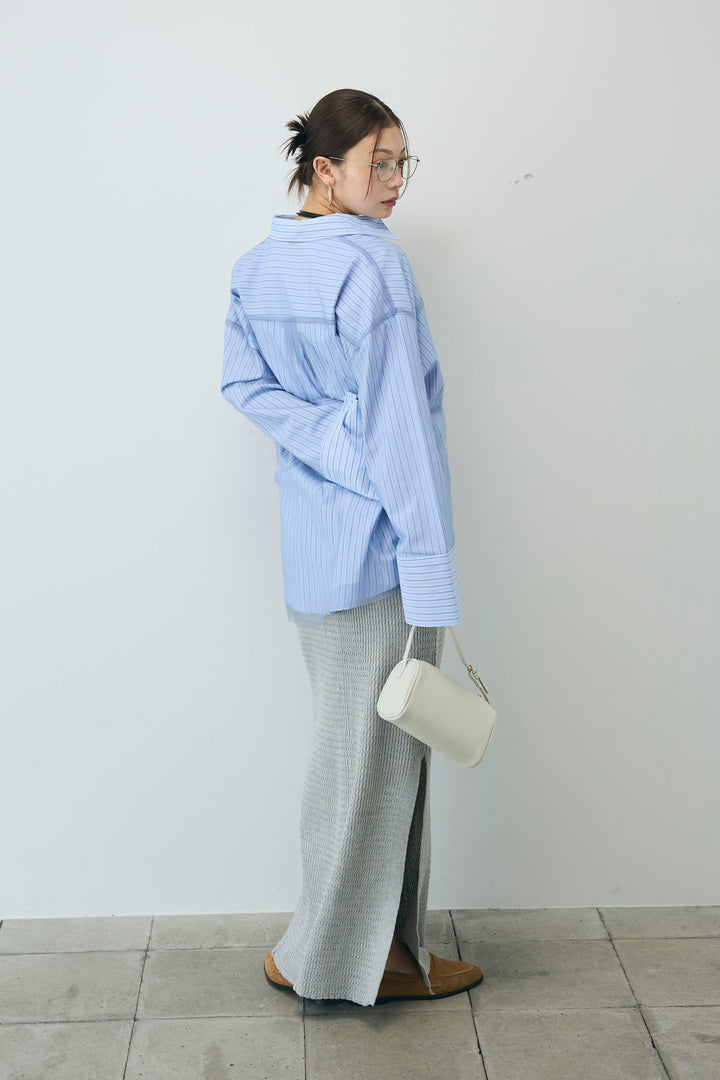 [予約/SET]チュール被せオーバーサイズシャツ+フロントロゴ入りリブタンクトップ+スプリングニットスカート(3set)