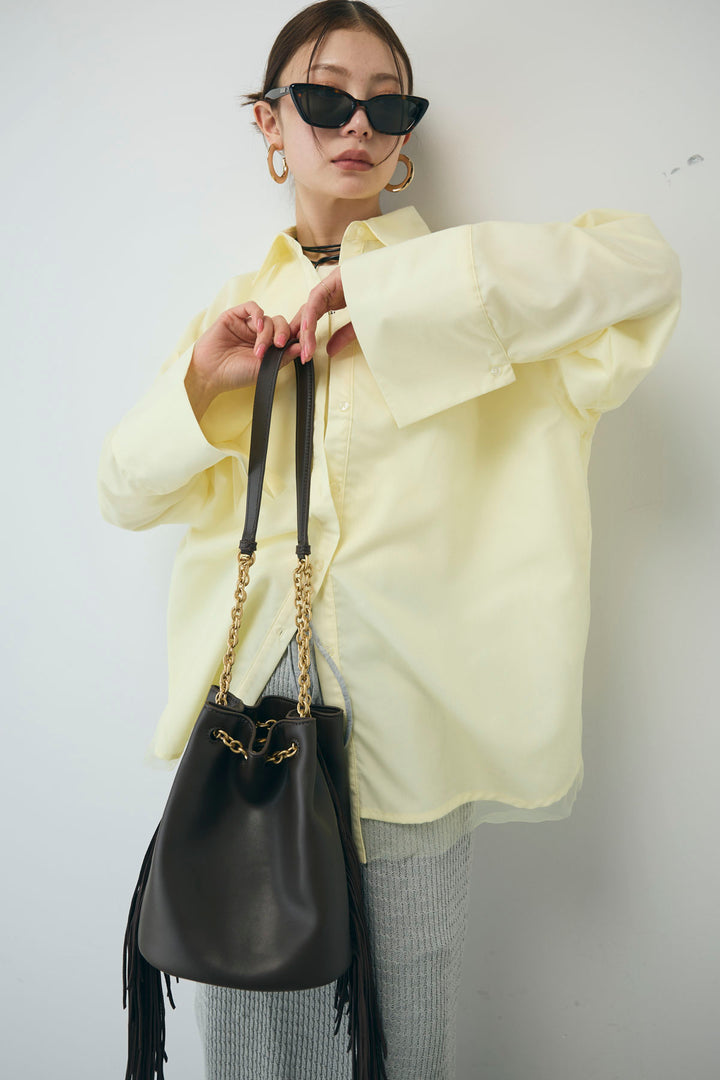 [予約/SET]チュール被せオーバーサイズシャツ+スプリングニットスカート(2set)