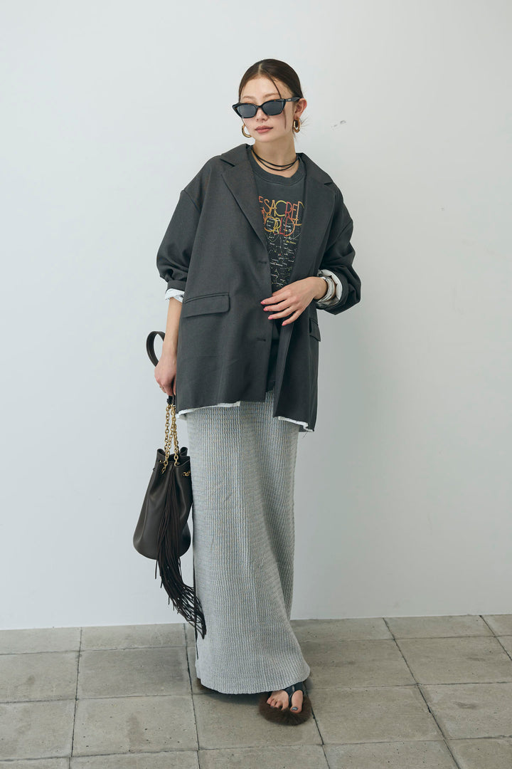 [予約/SET]ヘザーエステルテーラードジャケット+vintage-Tシャツ+スプリングニットスカート(3set)