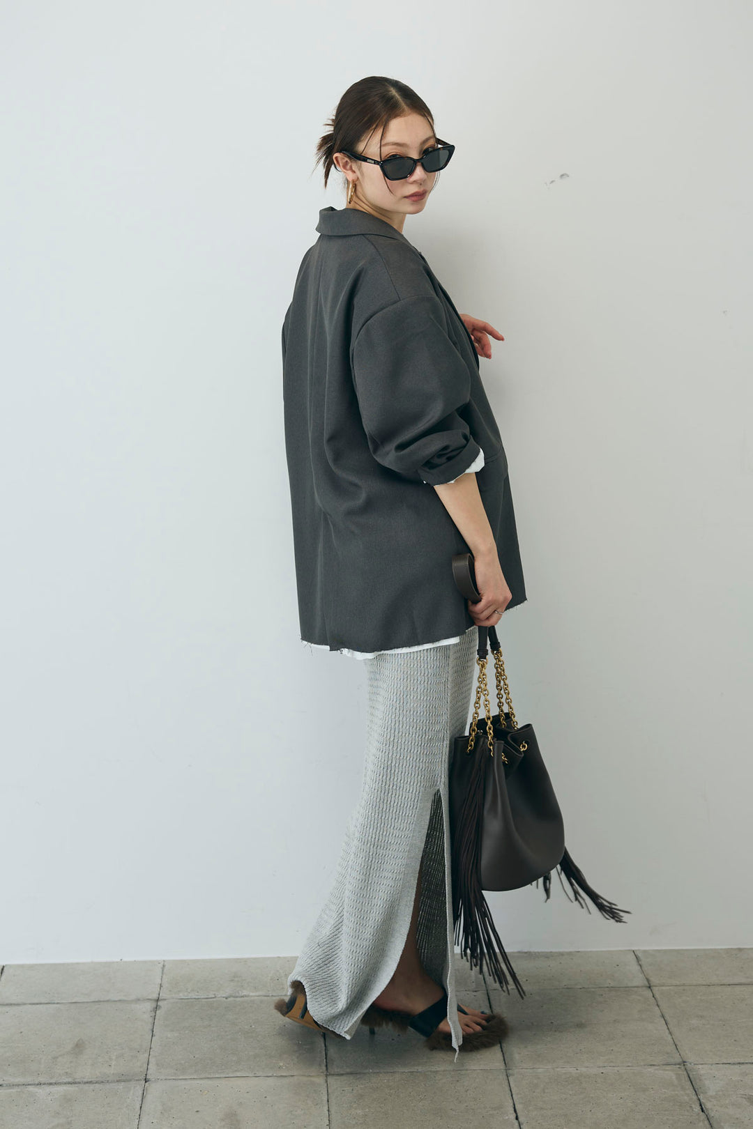 [予約/SET]ヘザーエステルテーラードジャケット+vintage-Tシャツ+スプリングニットスカート(3set)