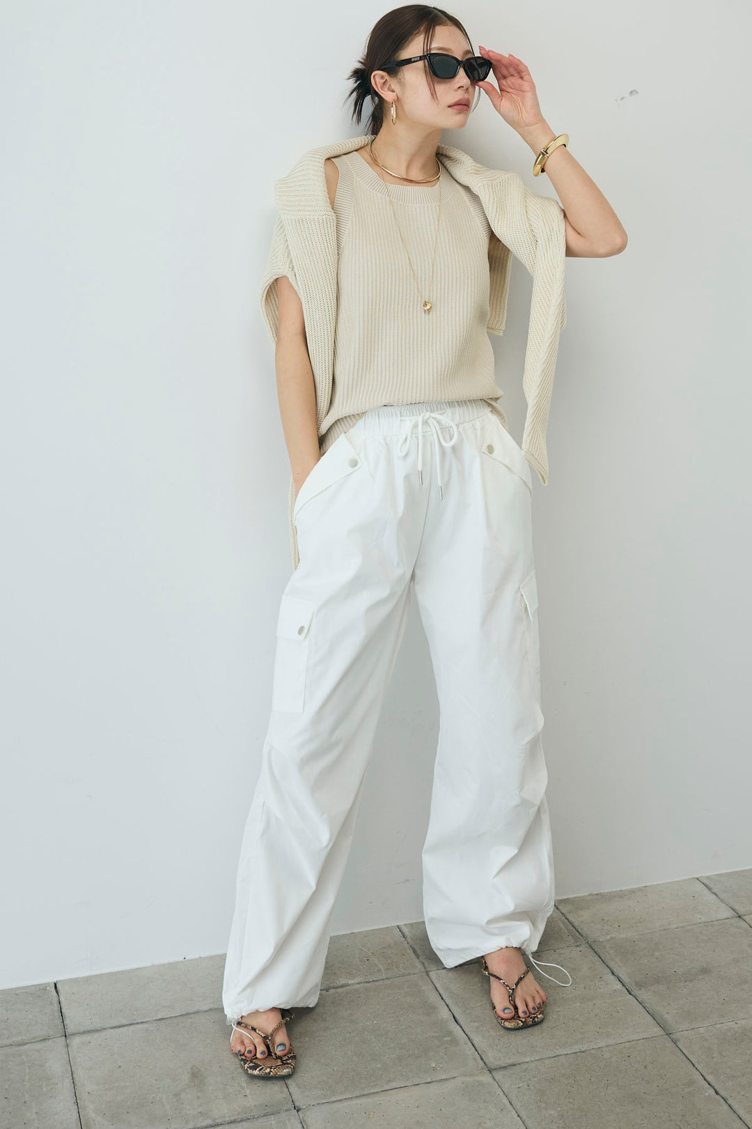 [予約/SET]編柄ノースリーブPO+カーゴパンツ(2set)
