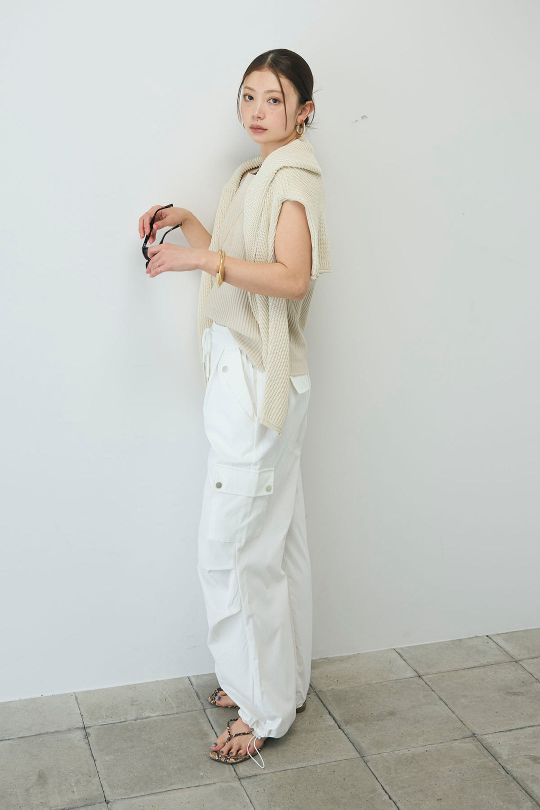 [予約/SET]編柄ノースリーブPO+カーゴパンツ(2set)