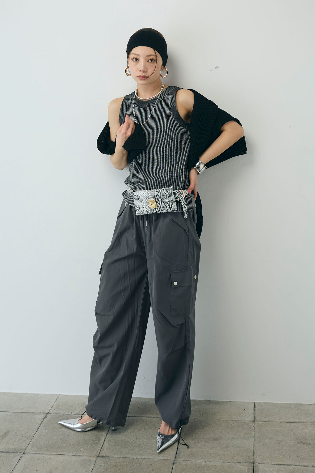 [予約/SET]編柄ノースリーブPO+カーゴパンツ(2set)