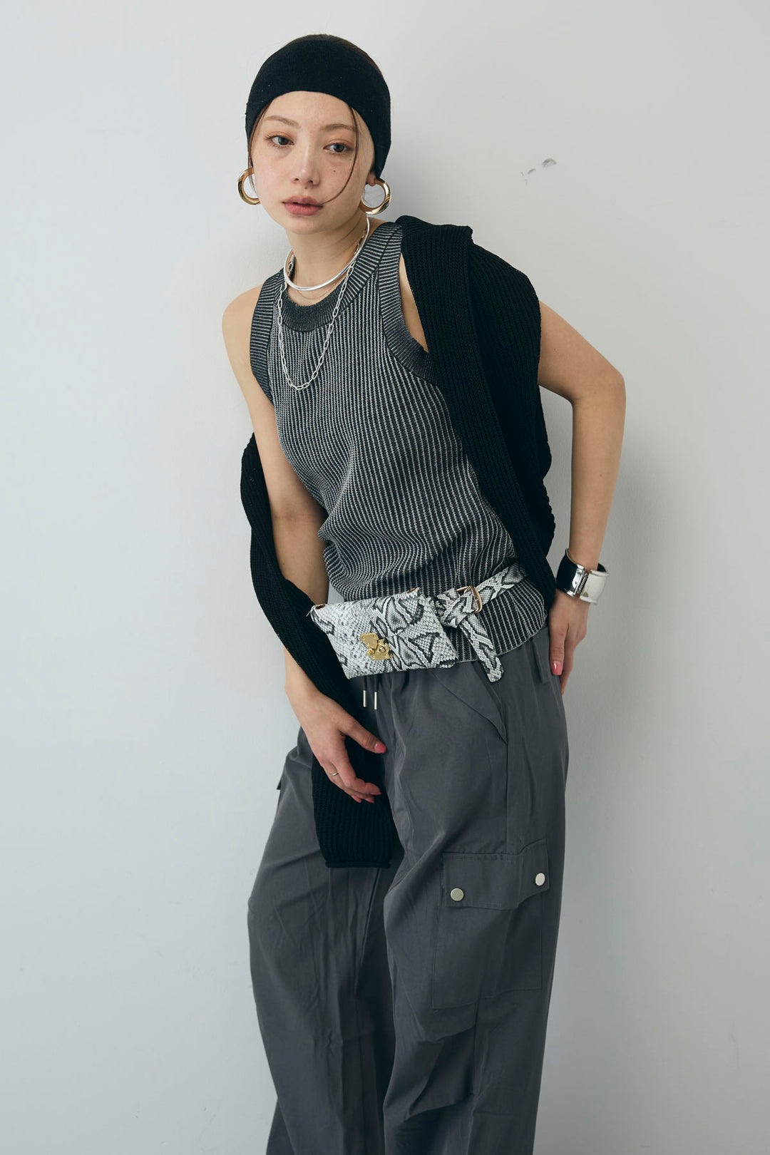 [予約/SET]編柄ノースリーブPO+カーゴパンツ(2set)