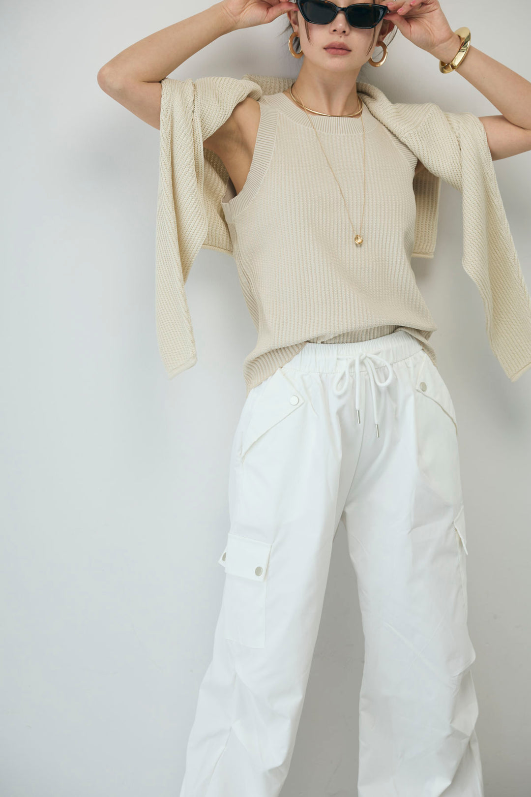 [予約/SET]編柄ノースリーブPO+カーゴパンツ(2set)