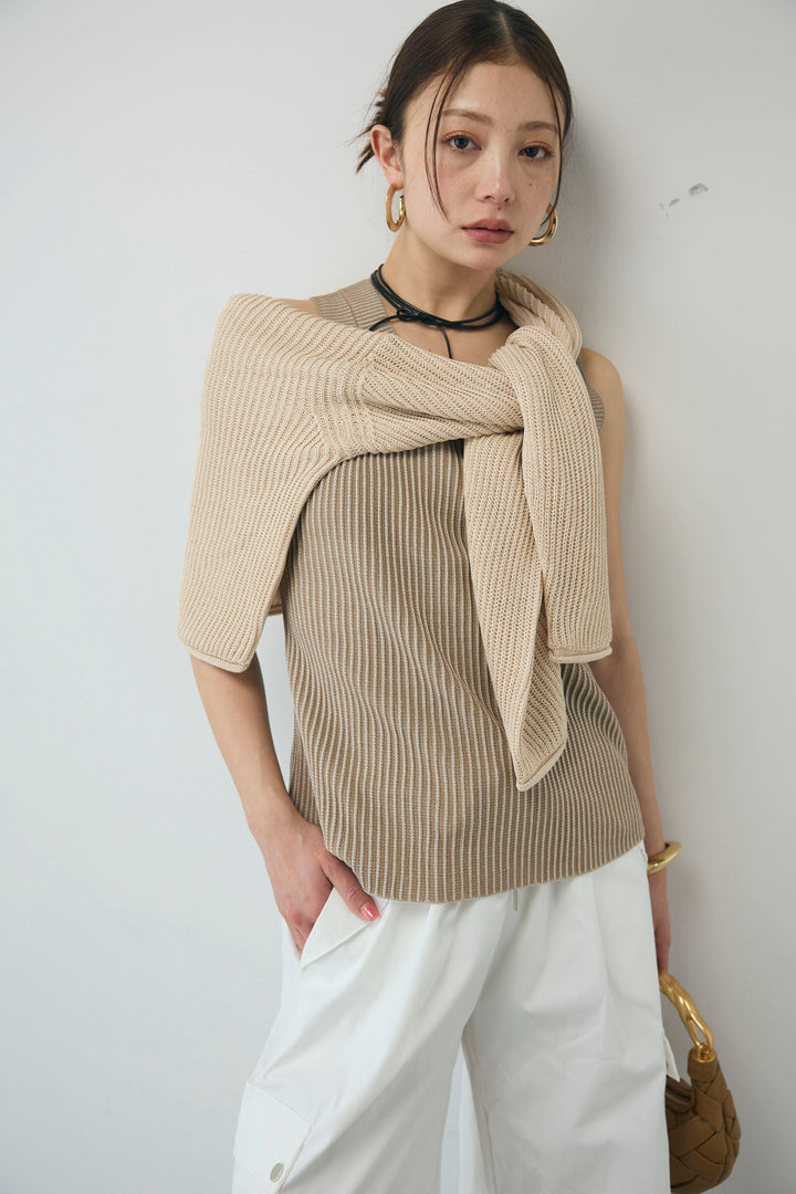 [予約/SET]編柄ノースリーブPO+リネンタッチルーズニットプルオーバー(2set)